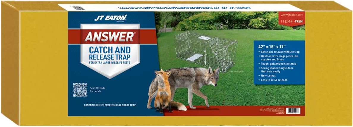 JT Eaton Answer Humane Live Catch Trap for Coyotes & Large Pests | Heavy-Duty Cage Trap; Catches Coyotes, Foxes, and Armadillos; Galvanized Wire; Humane Catch and Release