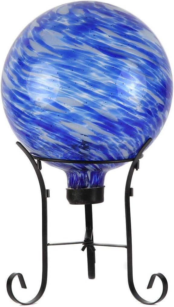 Lily's Home 10" Glass Gazing Ball, A Colorful Addition to Any Garden or Home with a 9-inch Tall Metal Stand