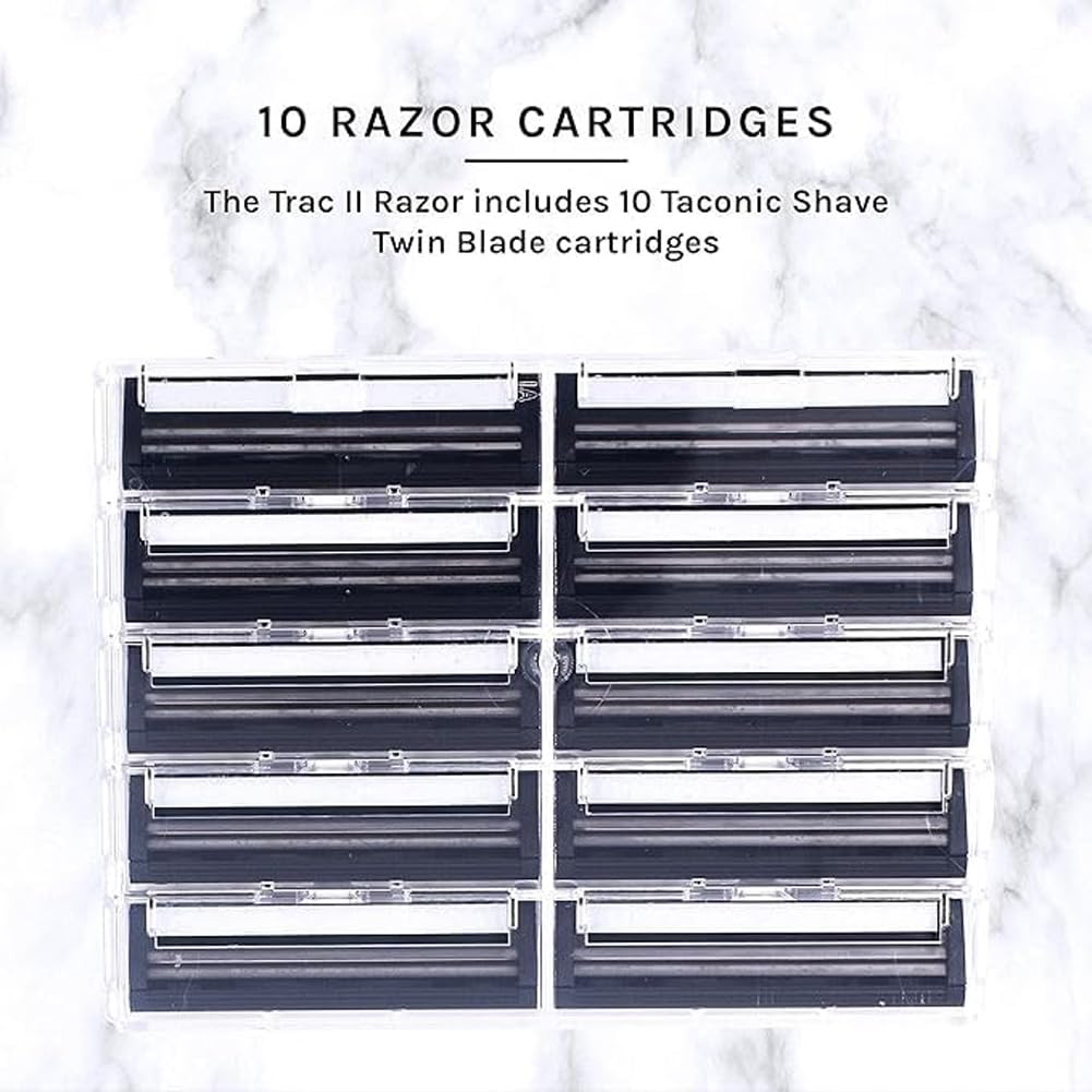 Taconic Heavyweight Trac II-Compatible Razor with 10 Cartridges | All-Metal Non-Pivoting Razor Fits Trac Ii-Style Twin Blade Cartridges And Includes