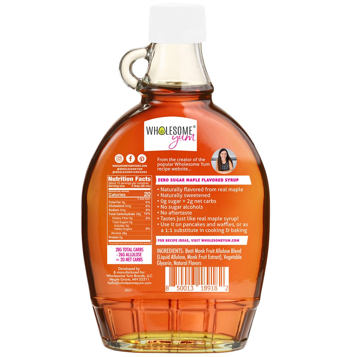 Wholesome Yum Zero Sugar Maple Syrup, Monk Fruit Allulose Keto Maple Syrup