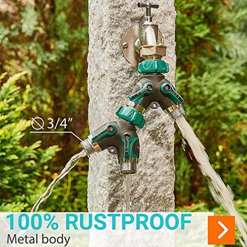 Garden Hose Splitter 2 Way Heavy Duty, Strong & Durable Garden Y Hose Splitter Connector Metal Body, Faucet Splitter, Hose Adapter, Water Tap Outdoor