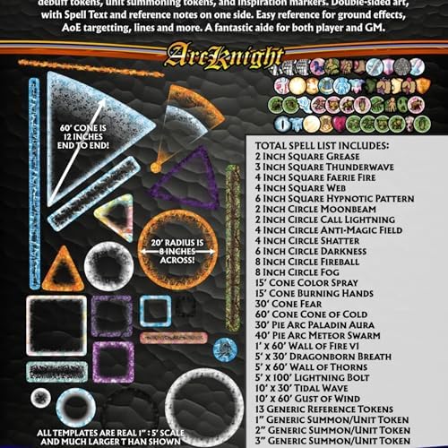 Arcknight Dungeons & Dragons Spell Effects AOE Templates - DND Accessories 24pc Complete Area of Effect Marker Set for D&D 5E - Clear Overlay