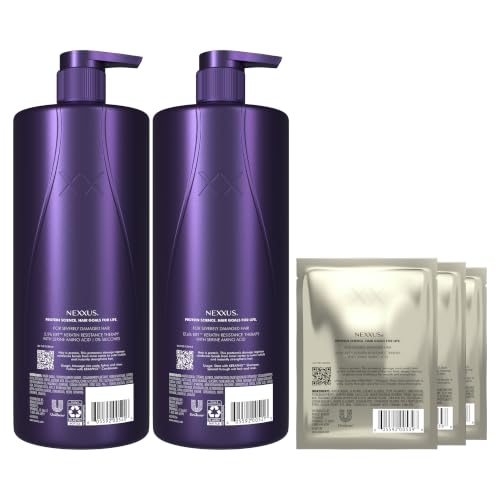 Nexxus Keraphix Shampoo and Conditioner - Damaged Hair Treatment System with Keratin Protein and Black Rice, 2 Count & 3 Repair Masks Treatment