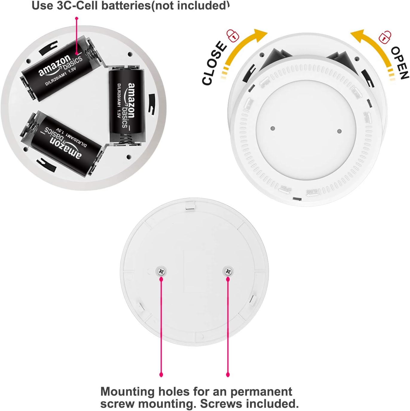 HONWELL Motion Sensor Light Indoor Ceiling Light Cordless Motion Sensor Light Battery Powered LED Warm White Light for Closet Cabinet Kitchen