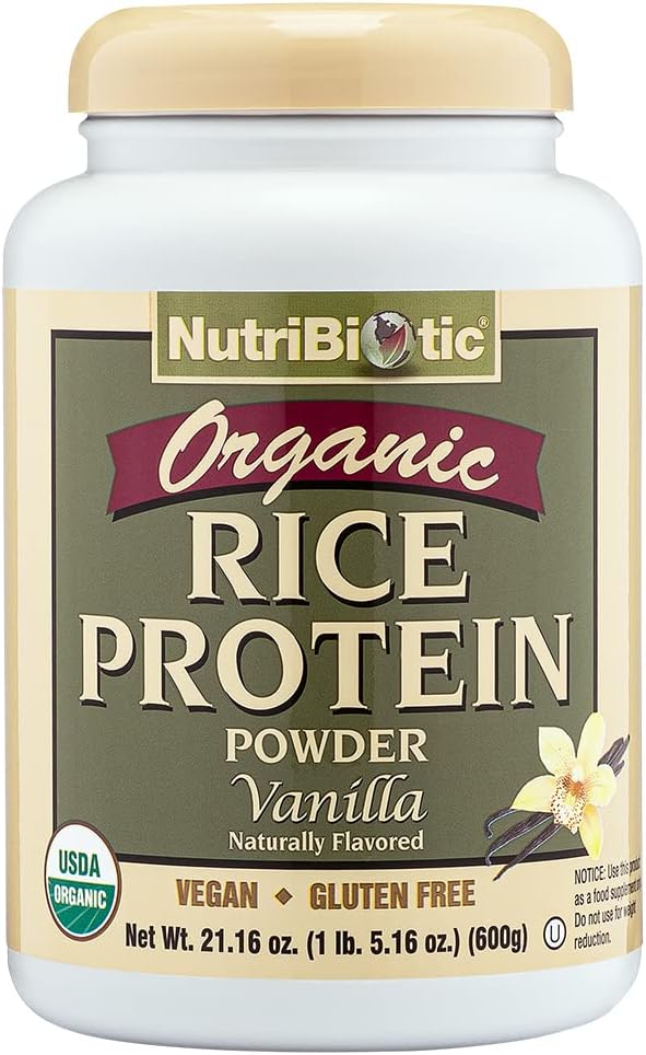 NutriBiotic Certified Organic Plain Rice Protein, 21 Ounce | Low Carbohydrate Vegan Protein Powder | Raw, Certified Kosher & Keto Friendly | Made Without Chemicals, GMOs & Gluten | Easy to Digest