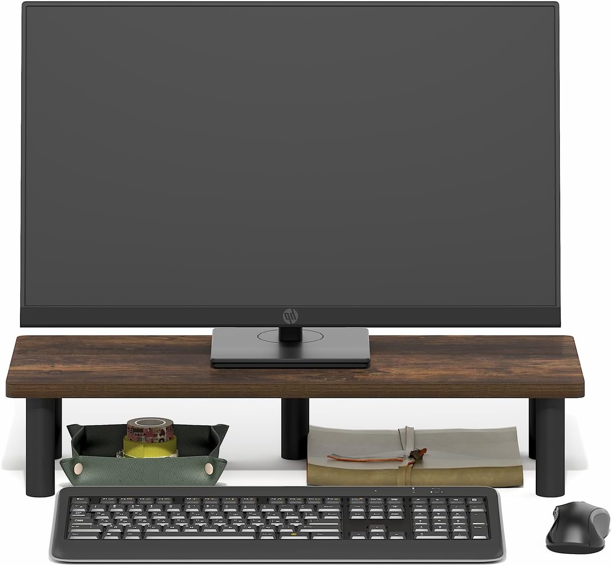 FURINNO Turn-N-Tube Monitor Stand, French Oak Grey/Black