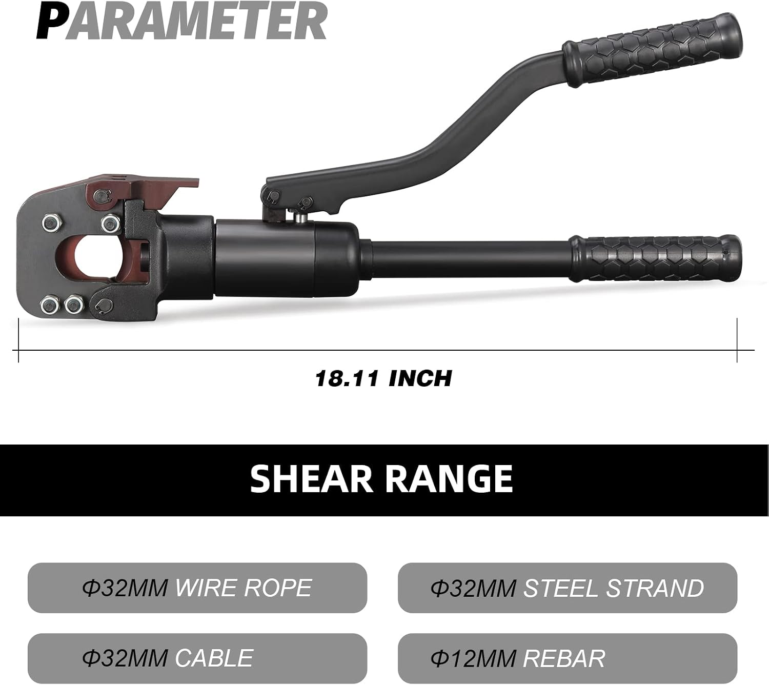 NEWTRY dia 32mm(1.26inch) Hydraulic Cable Rebar ACSR Cutter Heavy Duty 60KN Cutting Tool for Steel Wire Rope/Steel Strand/lron chain | Wire Cable