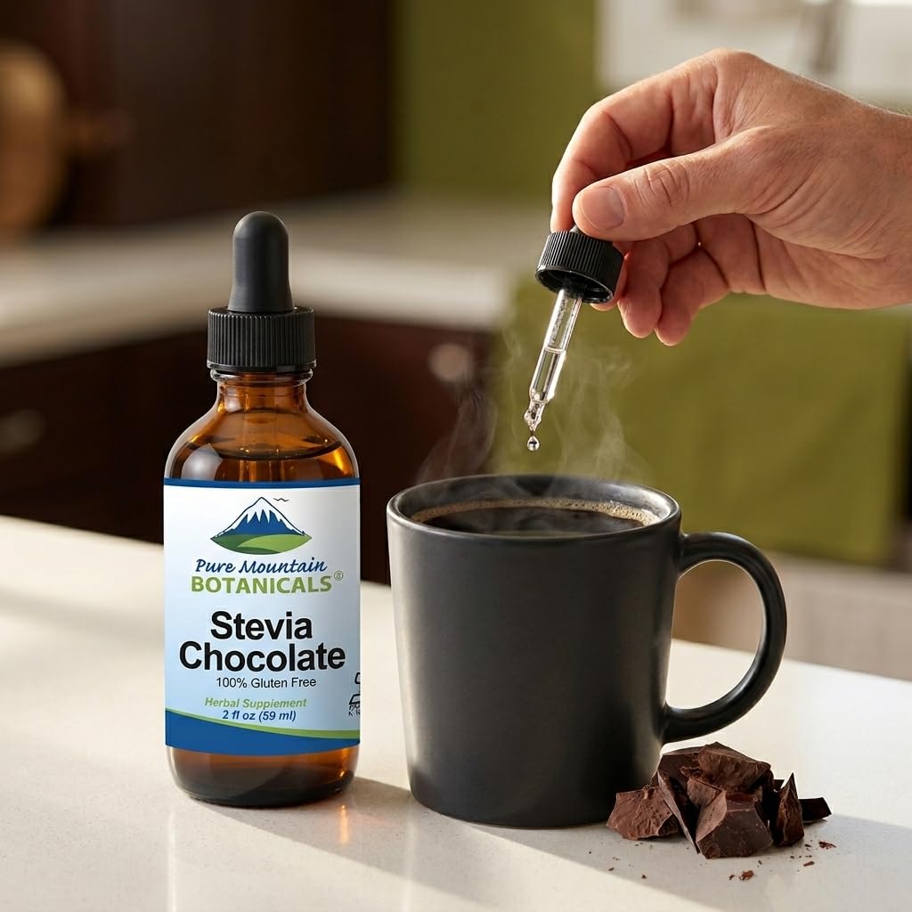 Chocolate Stevia Liquid Drops Flavored with Natural Sweet Dark Chocolate | Alcohol Free and Kosher | 2oz Glass Bottle