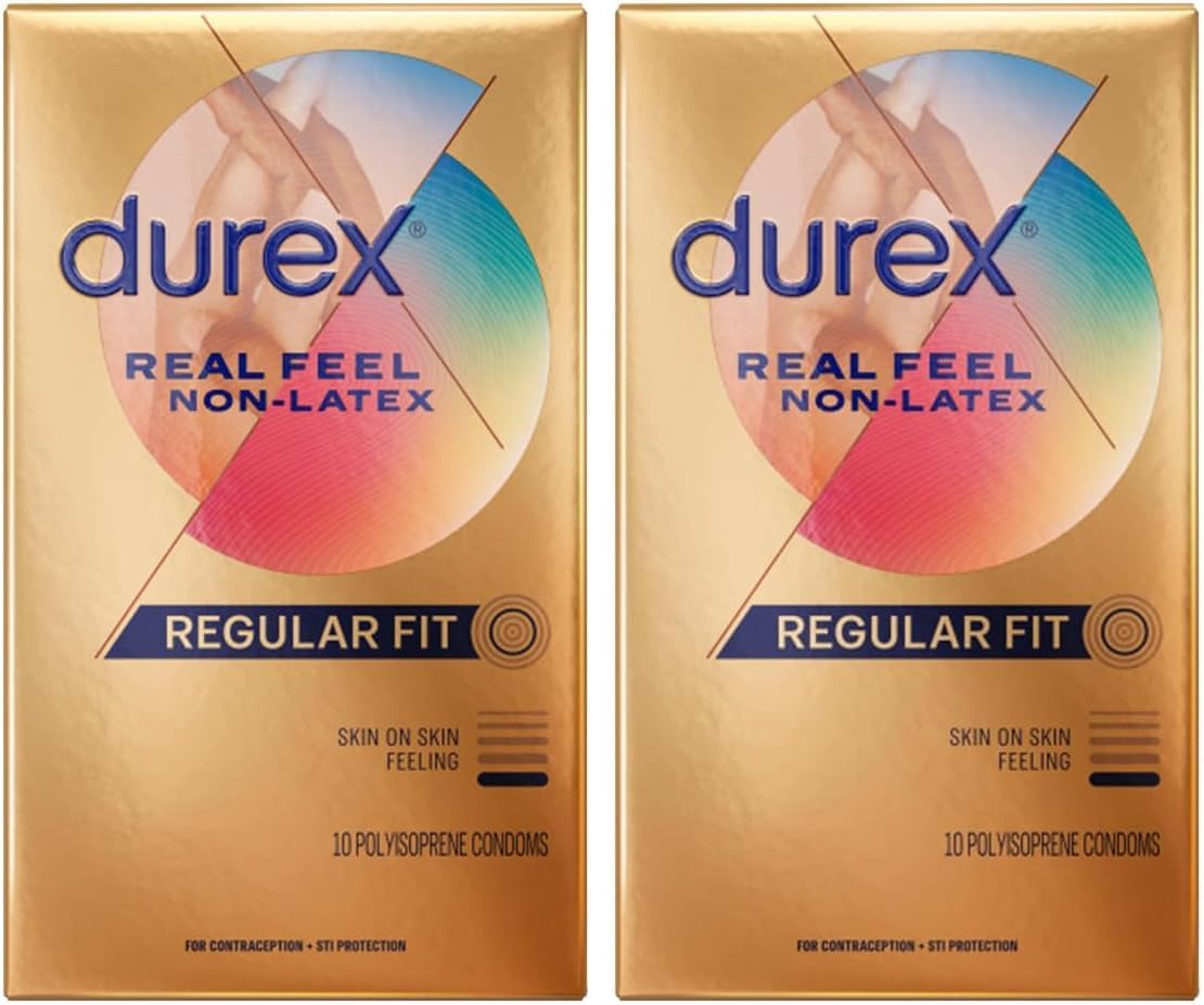Durex Real Feel Non Latex Condoms, Lubricated Latex Free Condoms for Men, Natural Skin on Skin Feeling, 10 Count