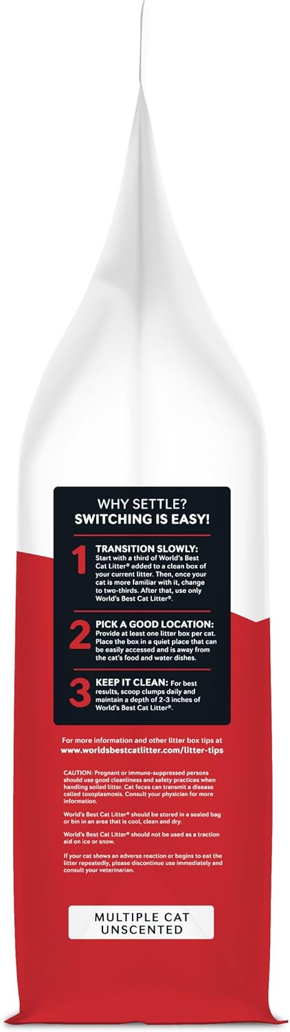 World's Best Cat Litter, Multiple Cat, Unscented, Lasts 2X Longer, 8 lb Bag | Controls tough multi-cat odors and lasts 2x longer; natural corn litter, quick clumping, flushable, 99% dust free
