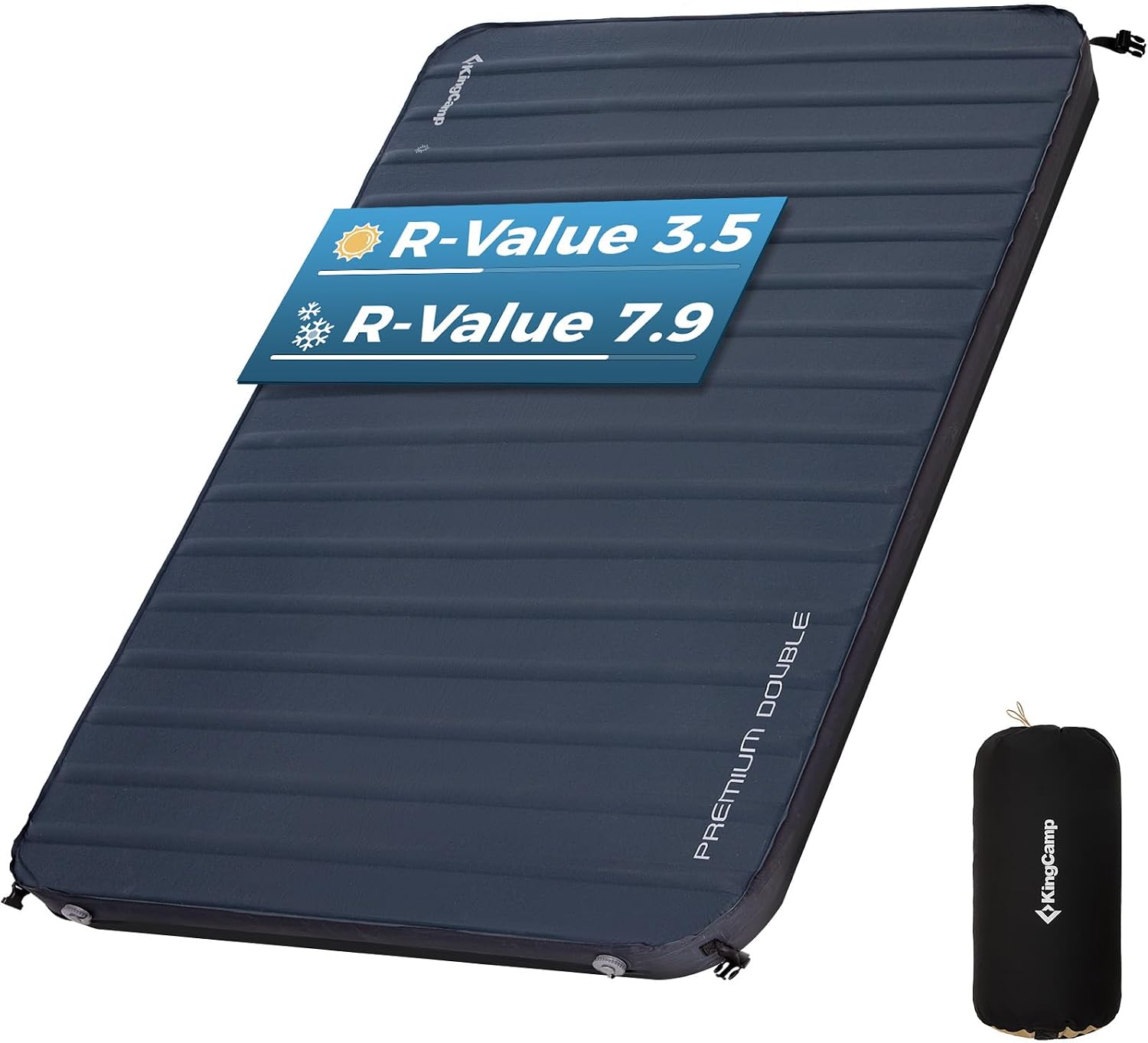KingCamp Premium Double Camping Mattress, 7.5 R-Value, 2 Person Black