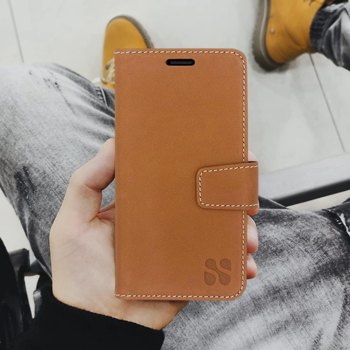 SafeSleeve EMF Blocking Wallet Case for iPhone 6/7/8, Black | EMF Blocker, Card Data Protection, Magnetic Closure, Leather Folio Protection for Daily Use