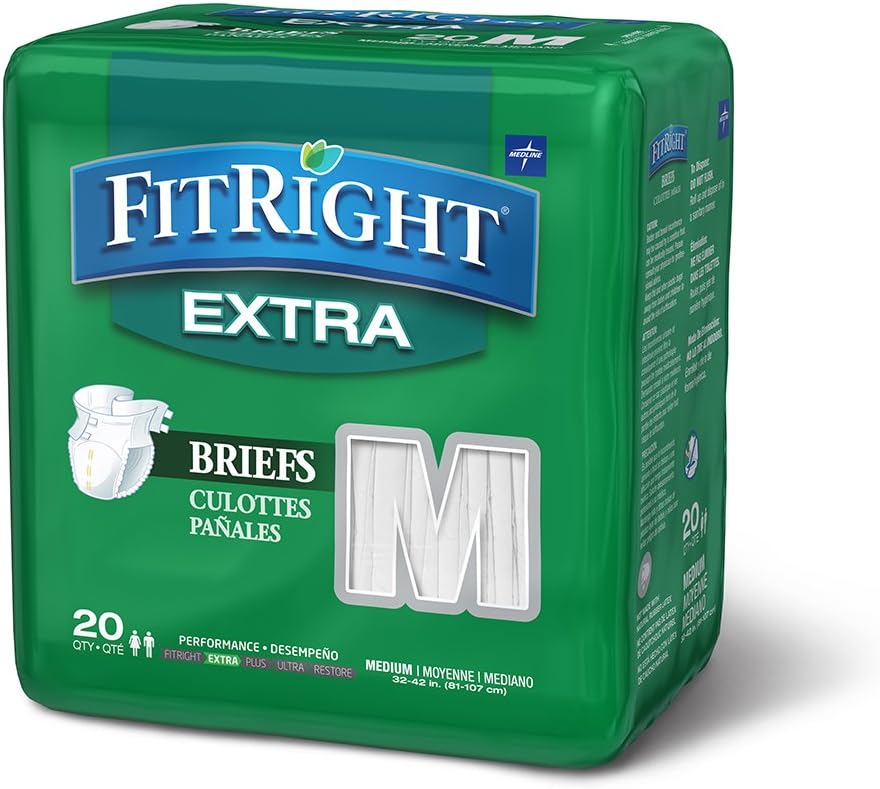 FitRight Adult Diapers, Extra Heavy Absorbency, XL (Waist Size 56in-64in), 80 Count, OptiFit Incontinence Briefs for Men and Women, Disposable, Moisture Wicking, Leak Protection,
