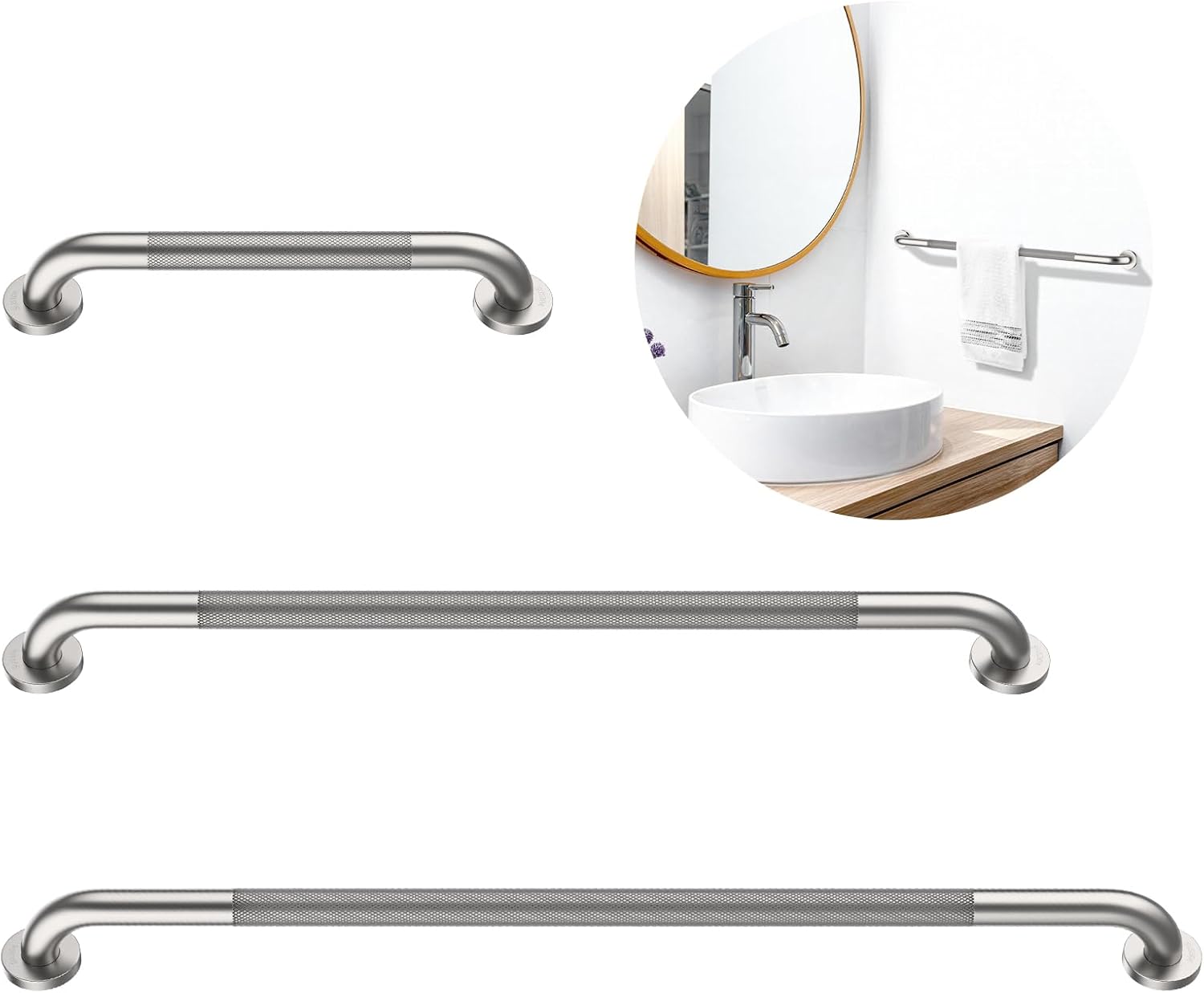 Munzong 3 Pack Commercial Handicap Grab Bars 18" 36" 42" Brushed Nickel | Bathroom Grab Bar for Shower 1.25" Diameter Anti Slip Bathroom Balance Bar Safety Hand Rail for Elderly Injury Senior