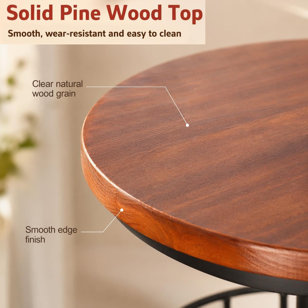 LOKKHAN 42" Tall Rustic Industrial Bar Table 19.68" Dia Round Wooden Top Metal Frame Height Fixed Standing Pub Dining Room Bistro Cocktail Table, Black & Brown