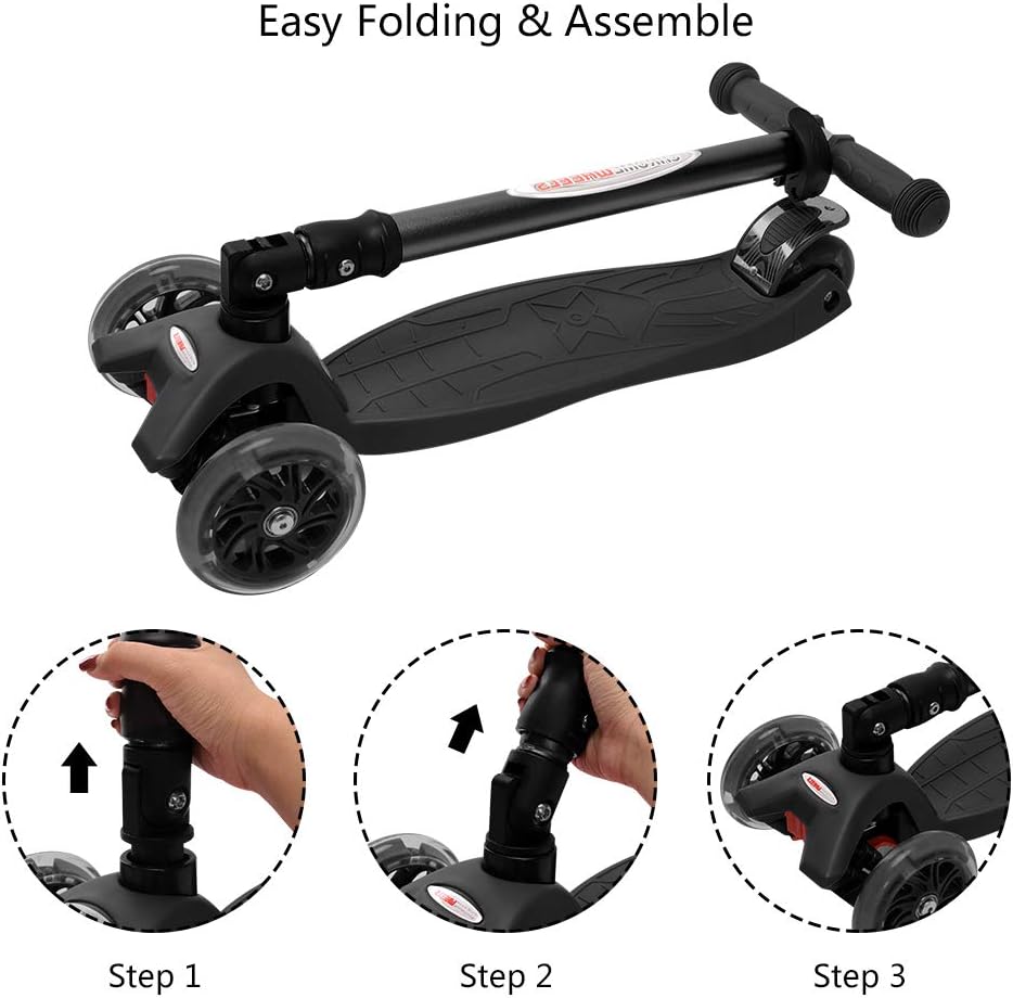 ChromeWheels Foldable Scooters for Kids, Deluxe Kick Scooter 4 Adjustable Height 132lbs Weight Limit 3 Wheel, Lean to Steer LED Light Up Wheels