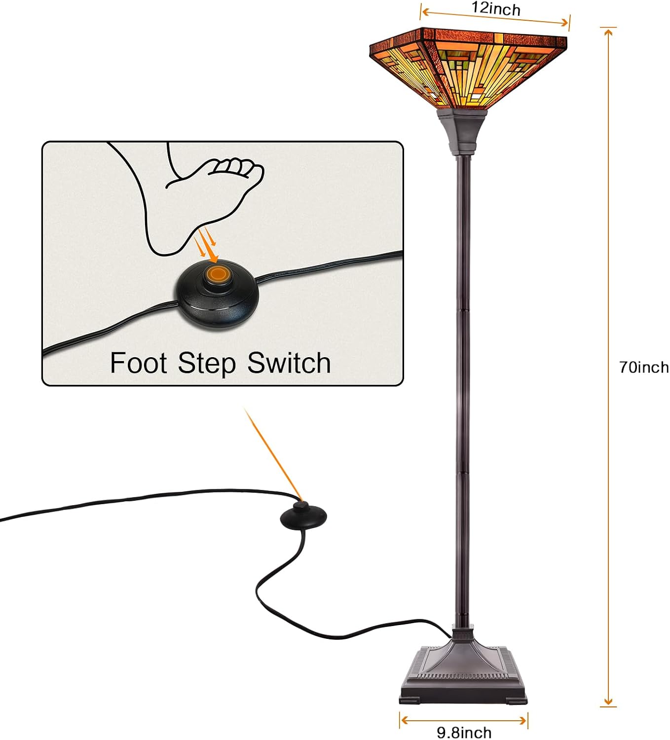 Capulina Tiffany Lamp Antique Amber Brown Stained Glass Torchiere Floor Lamp