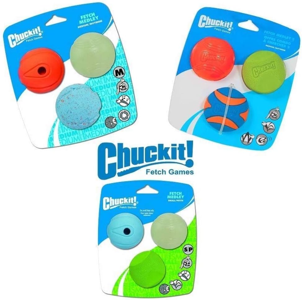 Chuckit! Fetch Pack Dog Balls - Interactive Dog Toys, High-Bounce Fetch Ball, Floating Ultra and Rugged Balls, Durable - Size Small, 2-inch Diameter, Set of 3