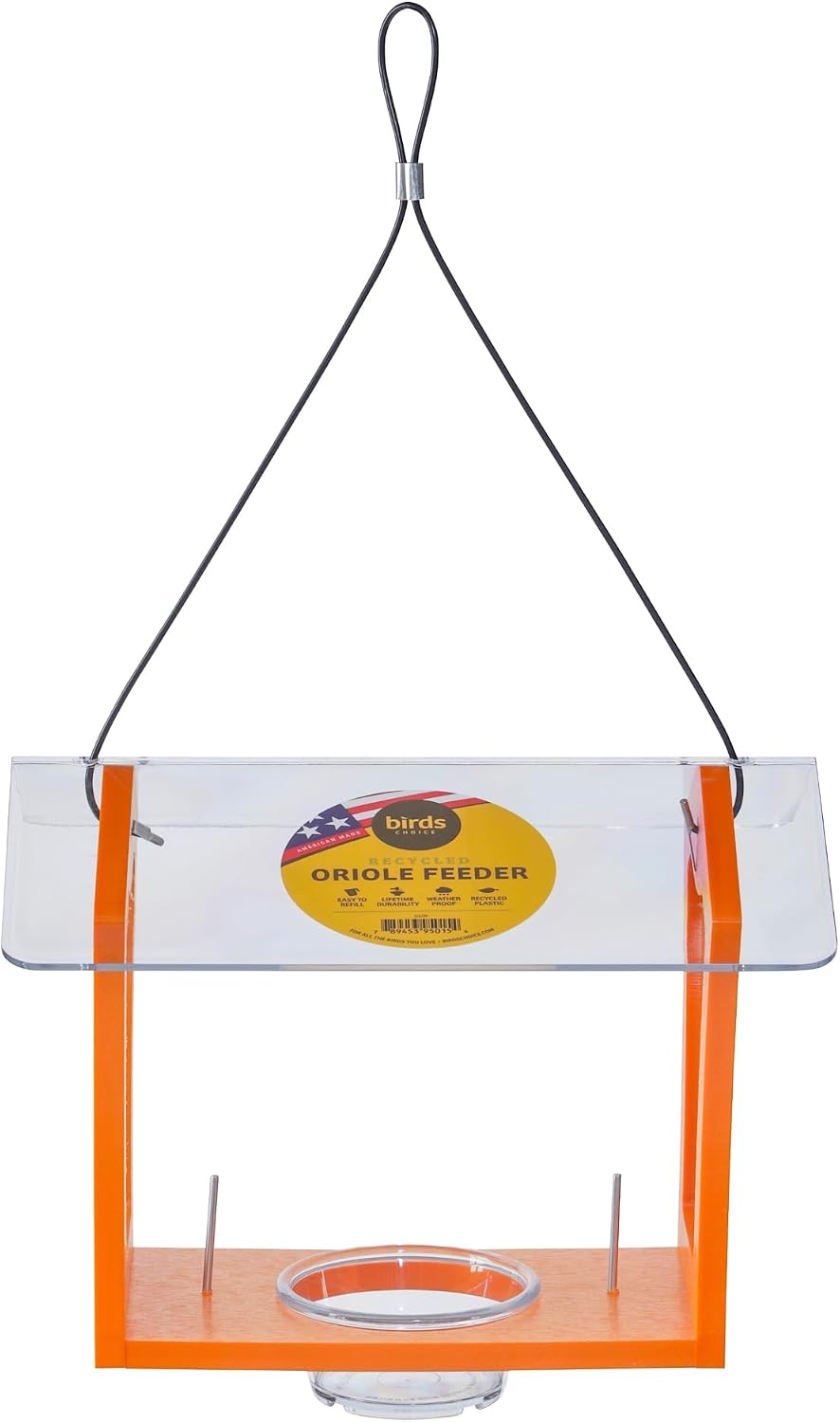 Birds Choice Oriole Bird Feeder | Hanging Bird Feeder for Jelly & Orange Halves | Includes Cup & Fruit Pegs | Recycled Plastic | Sturdy for Garden, Backyard, & Outdoor | 2 Cup Capacity, Orange | Includes Jelly Cup and Fruit Pegs, Recycled Plastic in Oran…