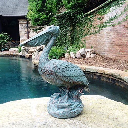 homestyles 20 in. Pelican on Ocean Coastal Rock Collectible Beach Statue-Bronze Patina Finish