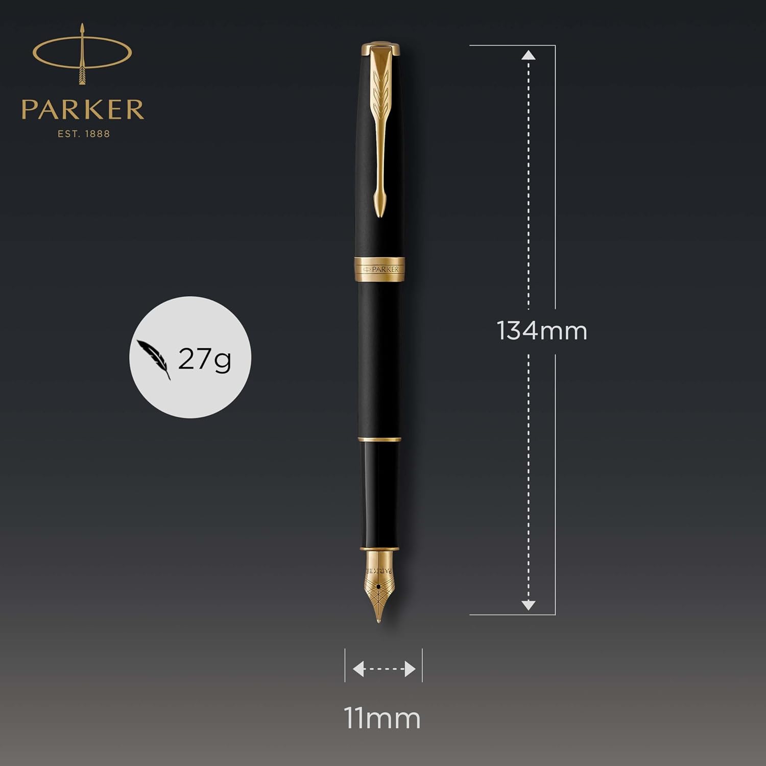 Parker Sonnet Fountain Pen, Matte Black Lacquer with Gold Trim, Medium Nib, Premium Gift Box, Ideal for Gifting