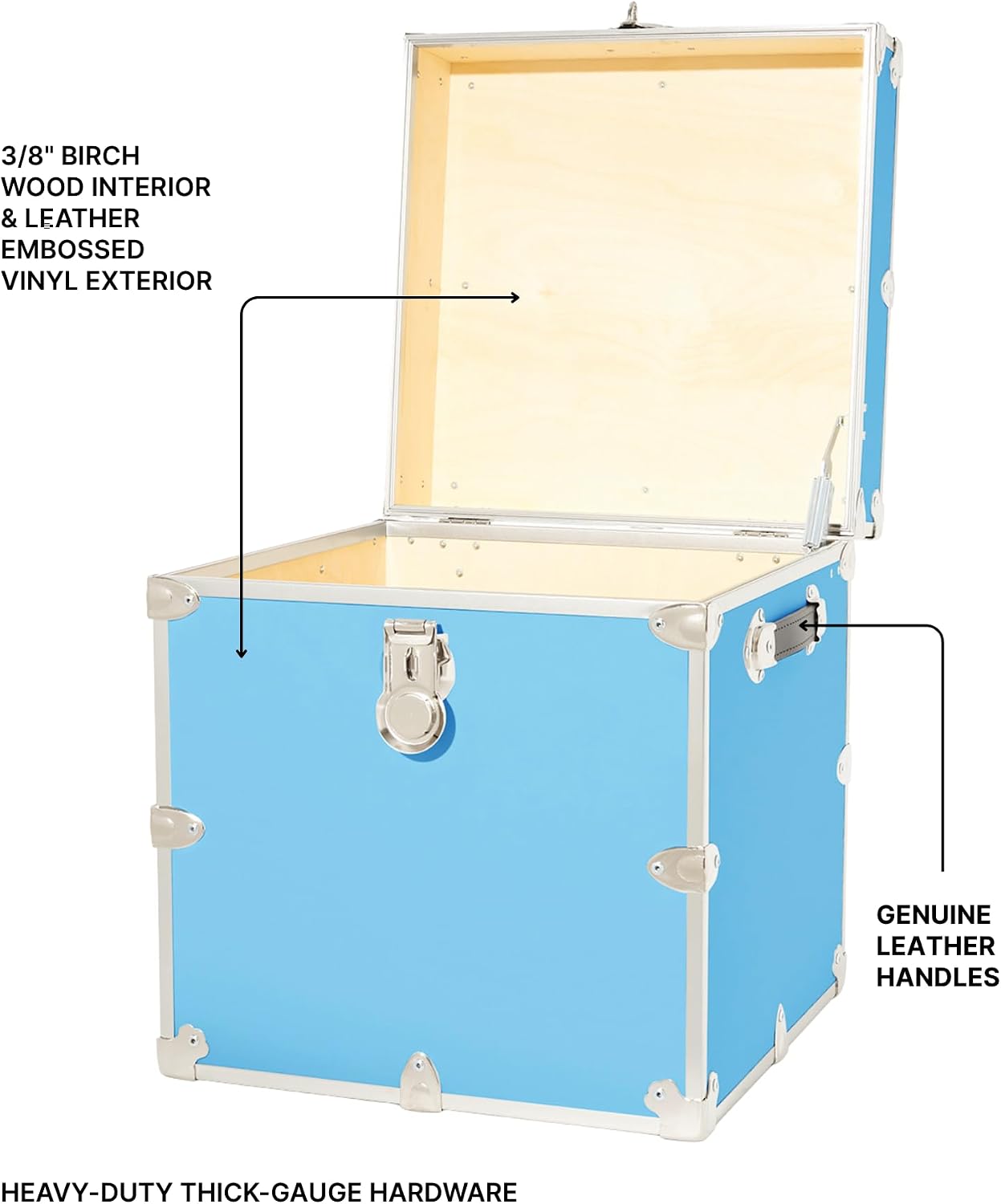 Rhino Classic Cube Trunk, College Dorm Footlocker & Home Storage End Table | 18"L x 18"W x 20"H, 1500+ lb Capacity, Baltic Birch Plywood, Nickel Plated Steel, Durable, Office Storage, Dorm Room