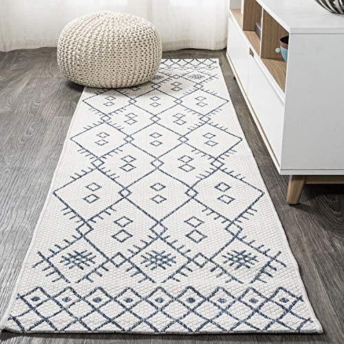 JONATHAN Y Boho Moroccan Indoor Outdoor Area Rug 3X5 Ivory/Navy, Casual for Backyard, Patio, Porch, Easy-Cleaning, High Traffic, Pet-Friendly