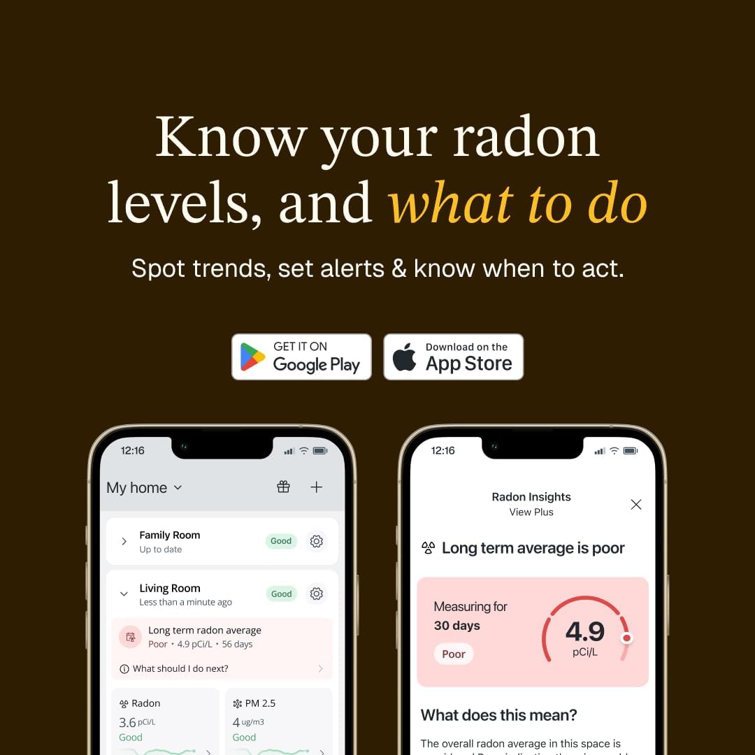 Airthings Corentium Home Radon Detector 223 Portable, Lightweight, Easy-to-Use, (3) AAA Battery Operated, USA Version, pCi/L