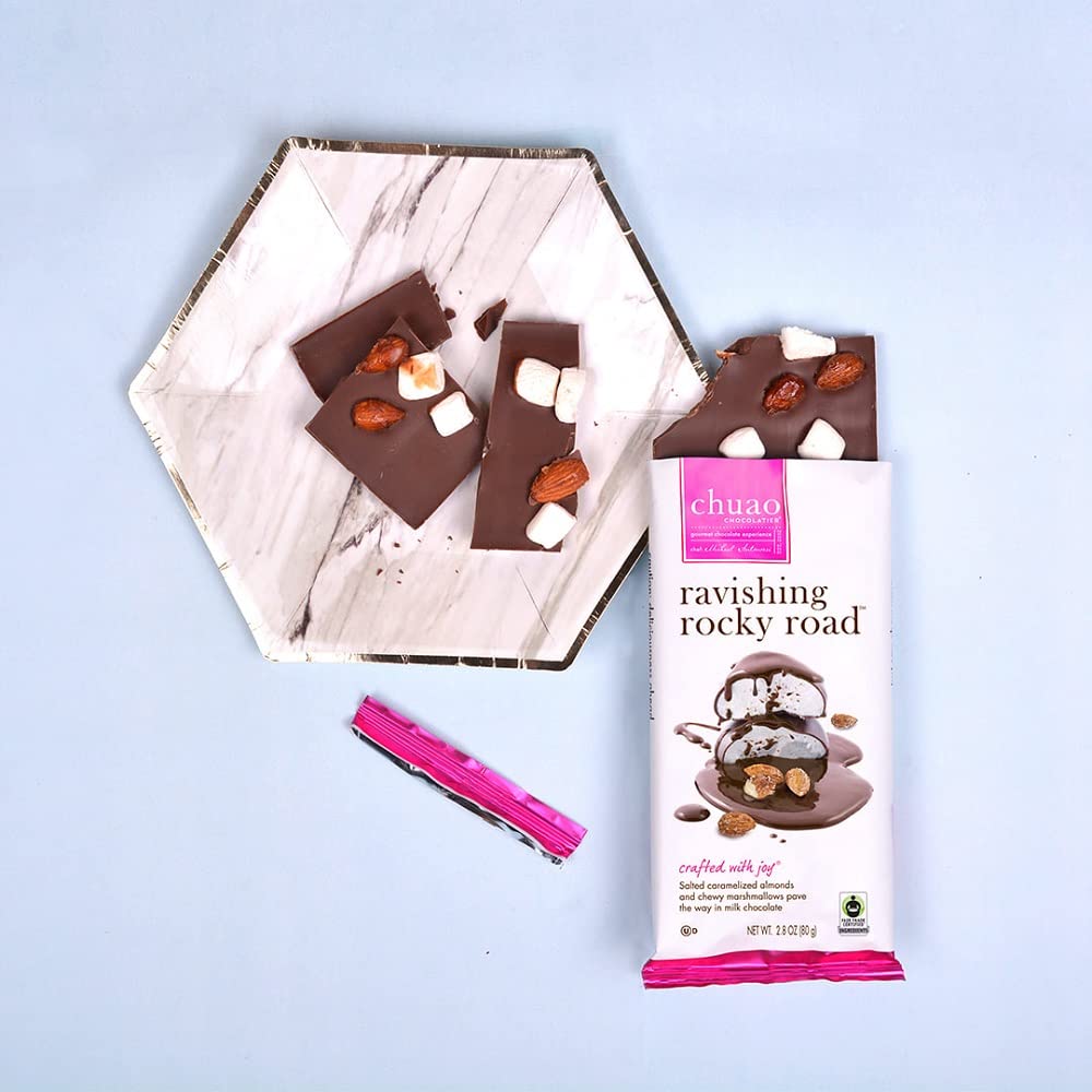 Chuao Chocolatier Ravishing Rocky Road Milk Chocolate Bars | Gourmet Almond Vegan Marshmallows Artisan No Preservatives | 10 Pack (2.8 oz each)