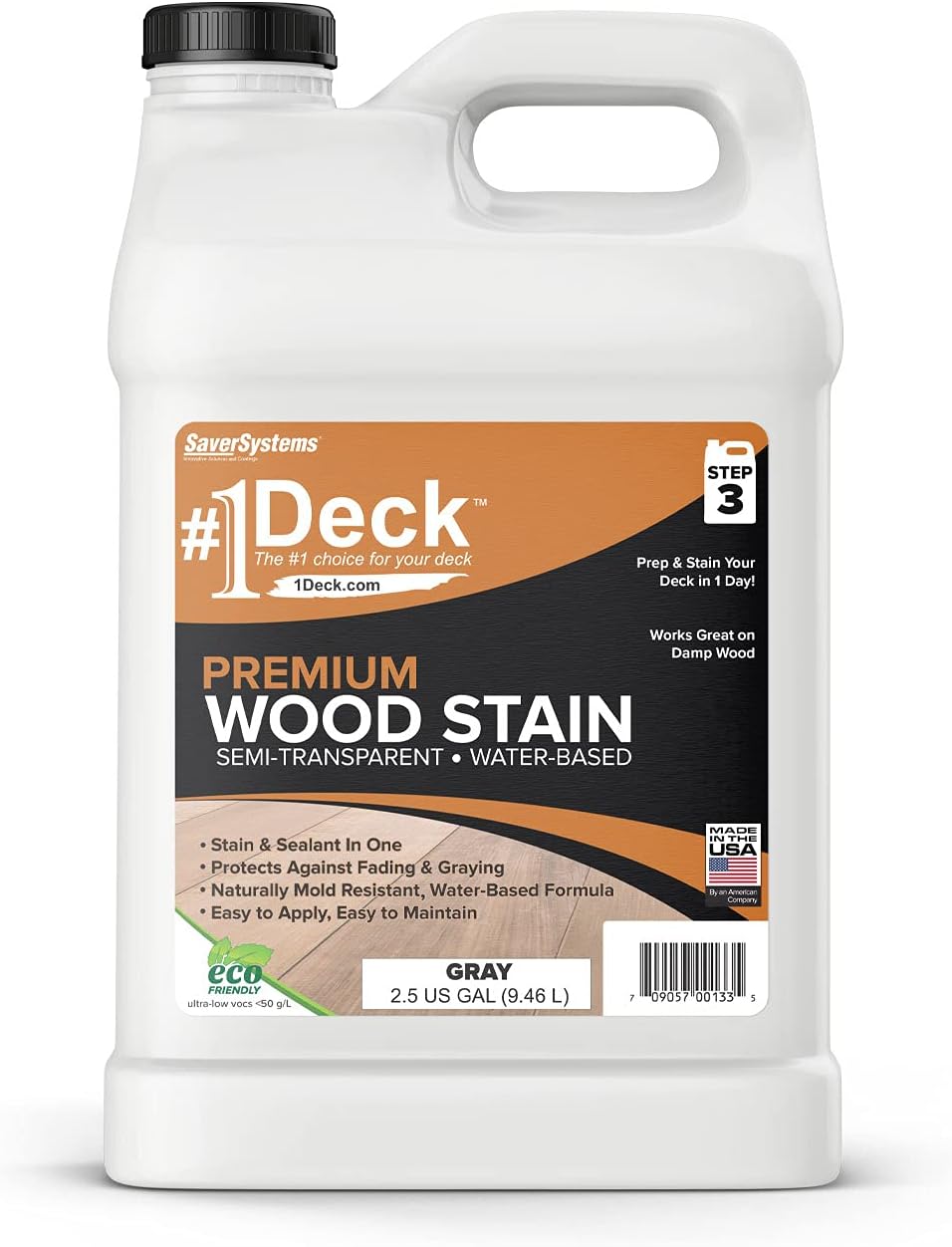 #1 Deck Premium Wood Stain - Semi-Transparent, Water Based, Sealer in One - 1 Gallon