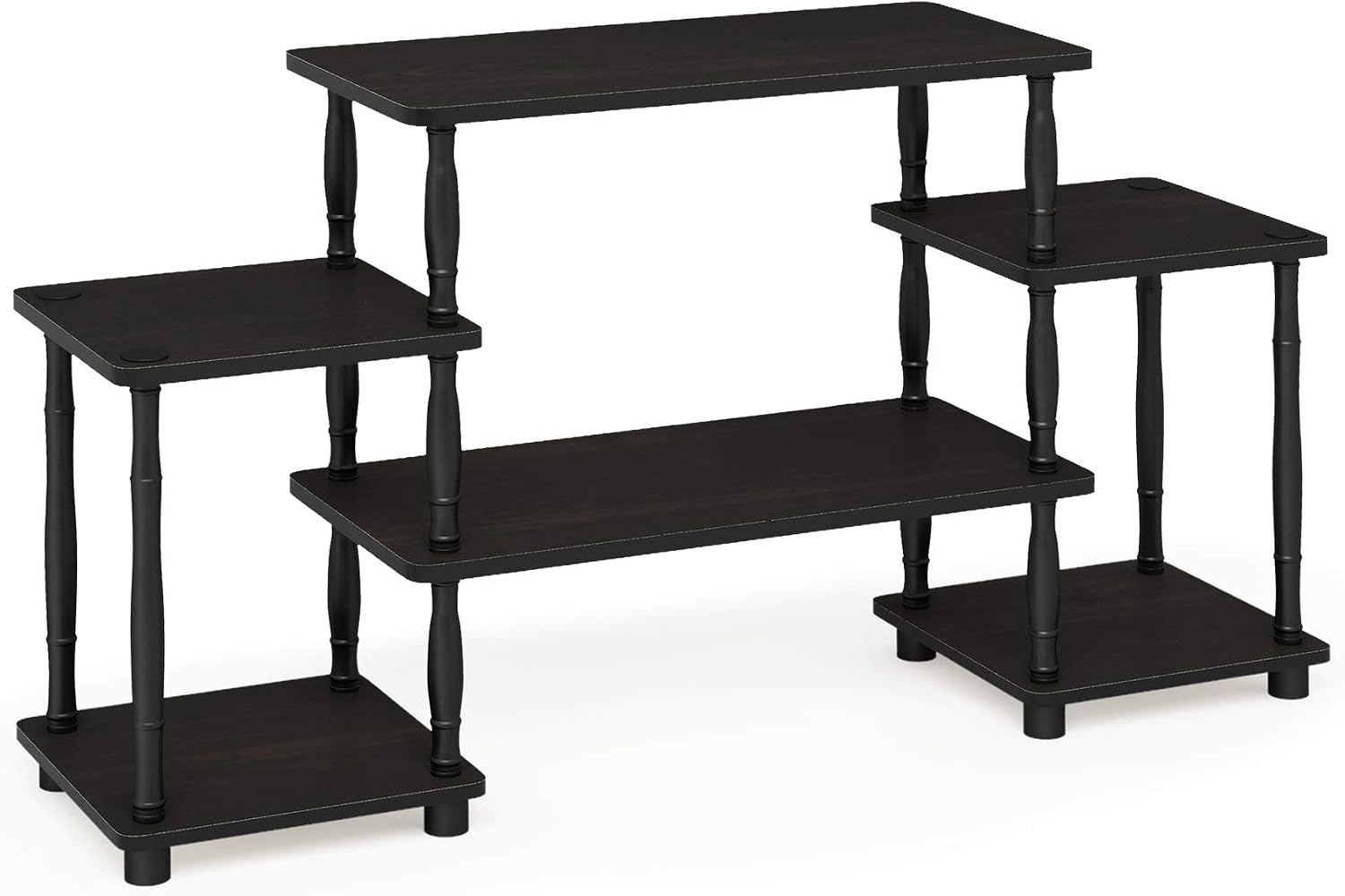 Furinno Turn-N-Tube No Tools Entertainment Center, Round Square Corner, French Oak Grey/Black | Raised Top, Open Shelves TV Console with for TV up to 32 Inch, for Living Room, Bedroom
