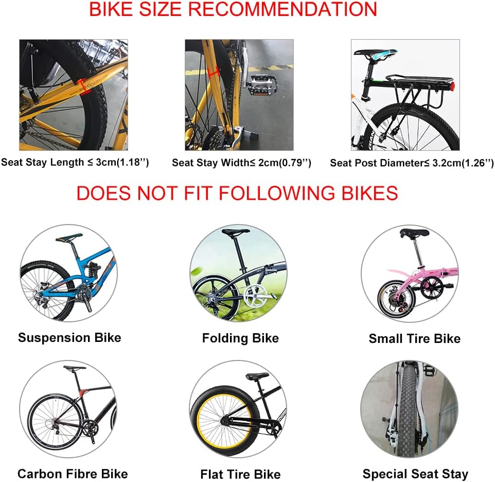 ROCKBROS Rear Bike Rack Quick Release Bike Cargo Rack for Luggage Commuting | Easy to install,heavy duty steel,red reflector,side protection,quick release system,rear back pannier rack with intructions