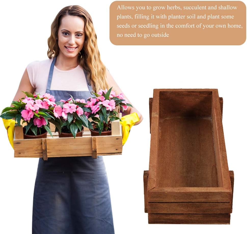 Wooden Plant Seeds Box, 2 Colors Randomly Indoor Outdoor Windowsill Kitchen Garden/Flower Planter Trough (3Pcs)