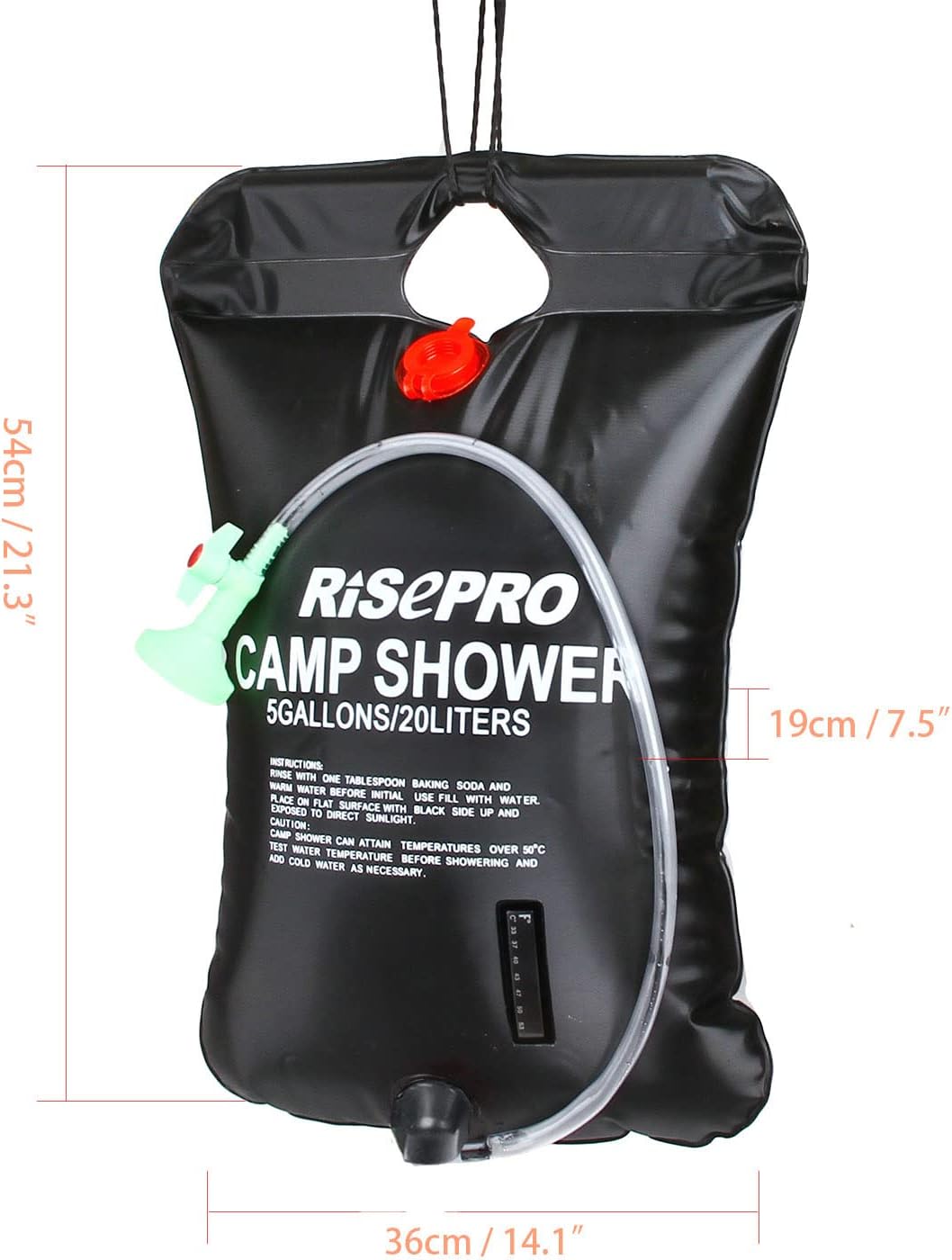Solar Shower Bag, 5 gallons/20L Solar Heating Camping Shower Bag Temperature Indicator Hot Water 45°C Hiking Climbing C1004