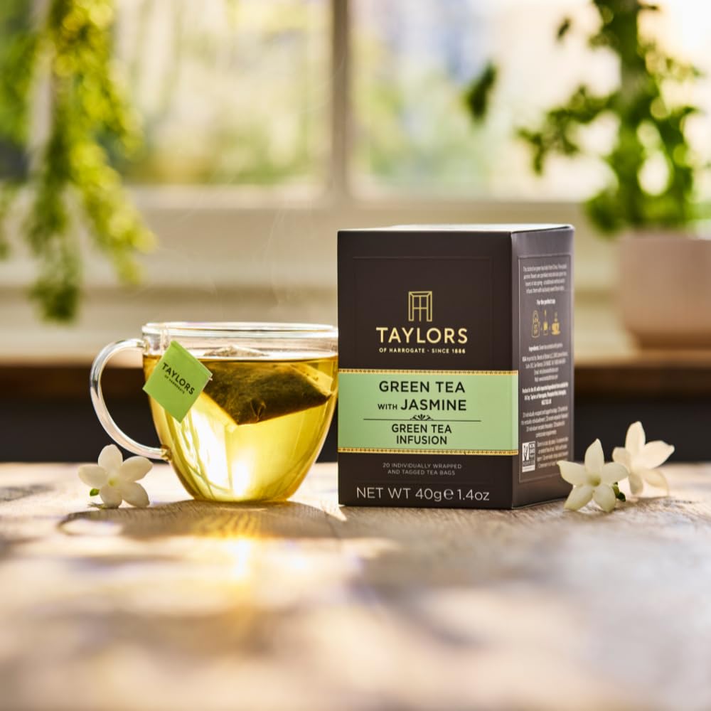 Taylors of Harrogate Green Tea with Jasmine, Individually Wrapped Bags, 20 Count (Pack of 1), Delicate, Floral & Sweet, Caffeinated, Enjoy Hot or Iced, 20 Teabags