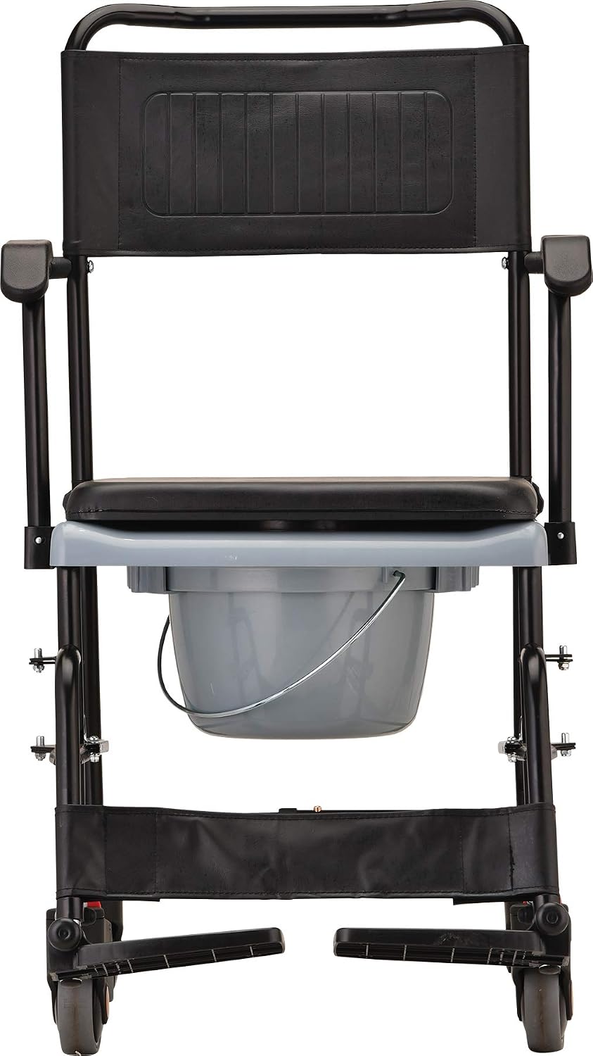 NOVA Medical Products Drop Arm (for Easy User Transfer) Transport Chair Commode, Rolling with Locking Wheels & Removable Padded Seat