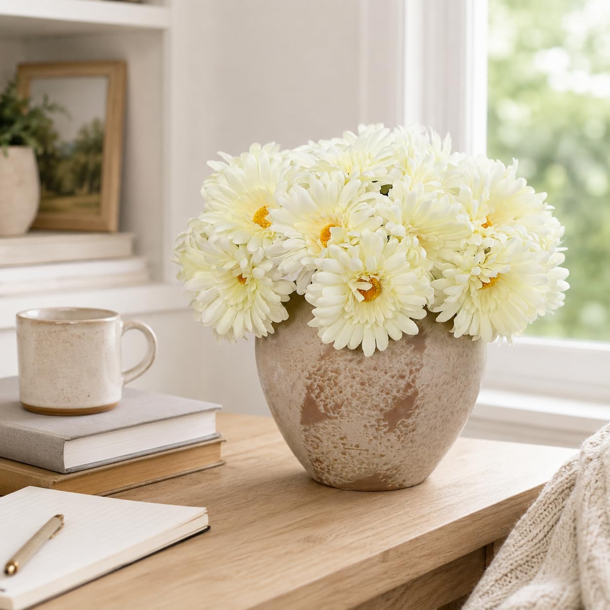 TOPIA Artificial African Daisies Flowers African Daisy Silk Flowers Artificial Gerbera Daisies Pack of 10 (Yellow)