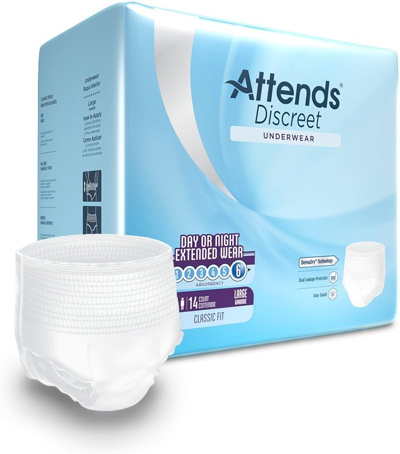 Attends Overnight Underwear for Adult Incontinence Care with ConfidenceCuff™ Protection, Overnight Absorbency, Unisex, X-Large, 12 Count (x4) | Unisex