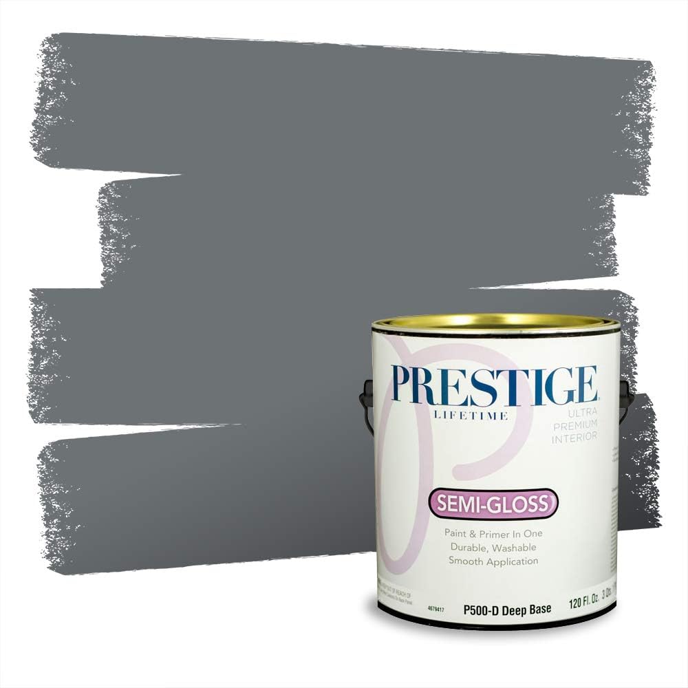 PRESTIGE Paints Exterior Paint and Primer In One, 1-Gallon, Semi-Gloss, Comparable Match of Behr* Intercoastal Gray*