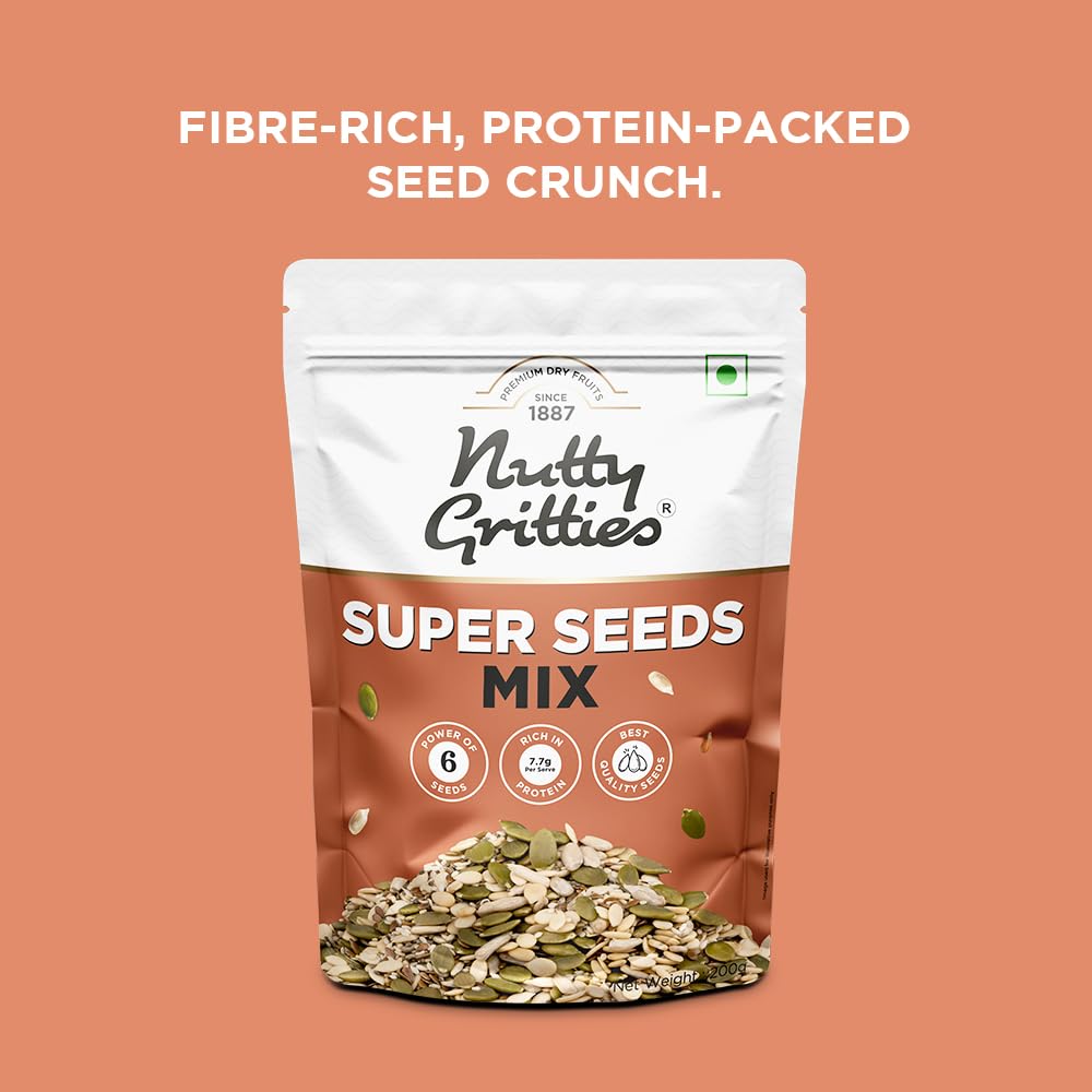 Nutty Gritties Super Seeds Mix - Roasted - Flax Chia Sesame Sunflower Watermelon Pumpkin Seeds (Pack Of 1 - 200 Grams)