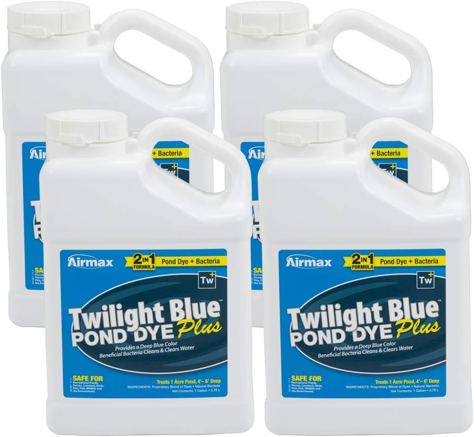 Airmax Pond Dye Plus, Nature's Blue Pond & Lake Water Colorant, 1 Gallon | Natural beneficial bacteria clarifier shades plants and algae from sunlight; fish and livestock safe