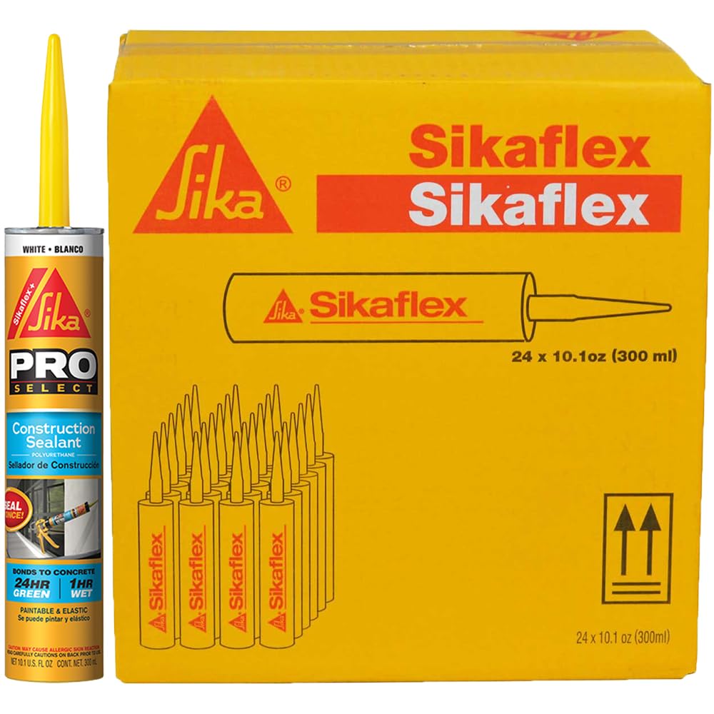 SIKA Sikaflex Construction Sealant - White, All-Purpose Polyurethane for Joints 1/2" or Smaller - 10.1 fl. oz - Weatherproof, High Elasticity, Paintable, Strong Adhesion