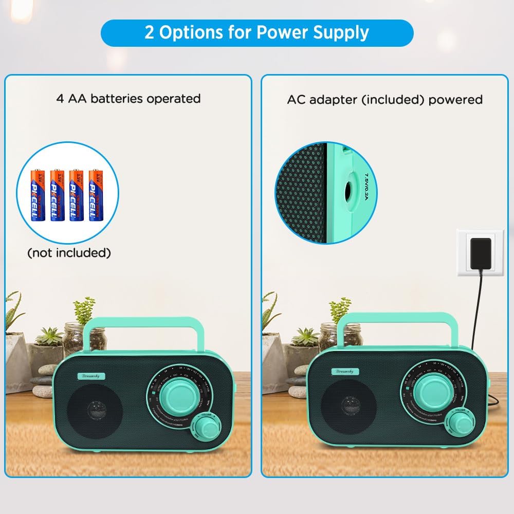 DreamSky AM FM Portable Radio Plug in Wall or Battery Operated