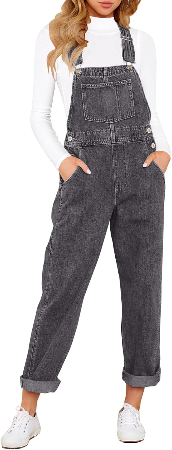 Vetinee Womens Classic Adjustable Straps Pockets Denim Bib Overalls Jeans Pants