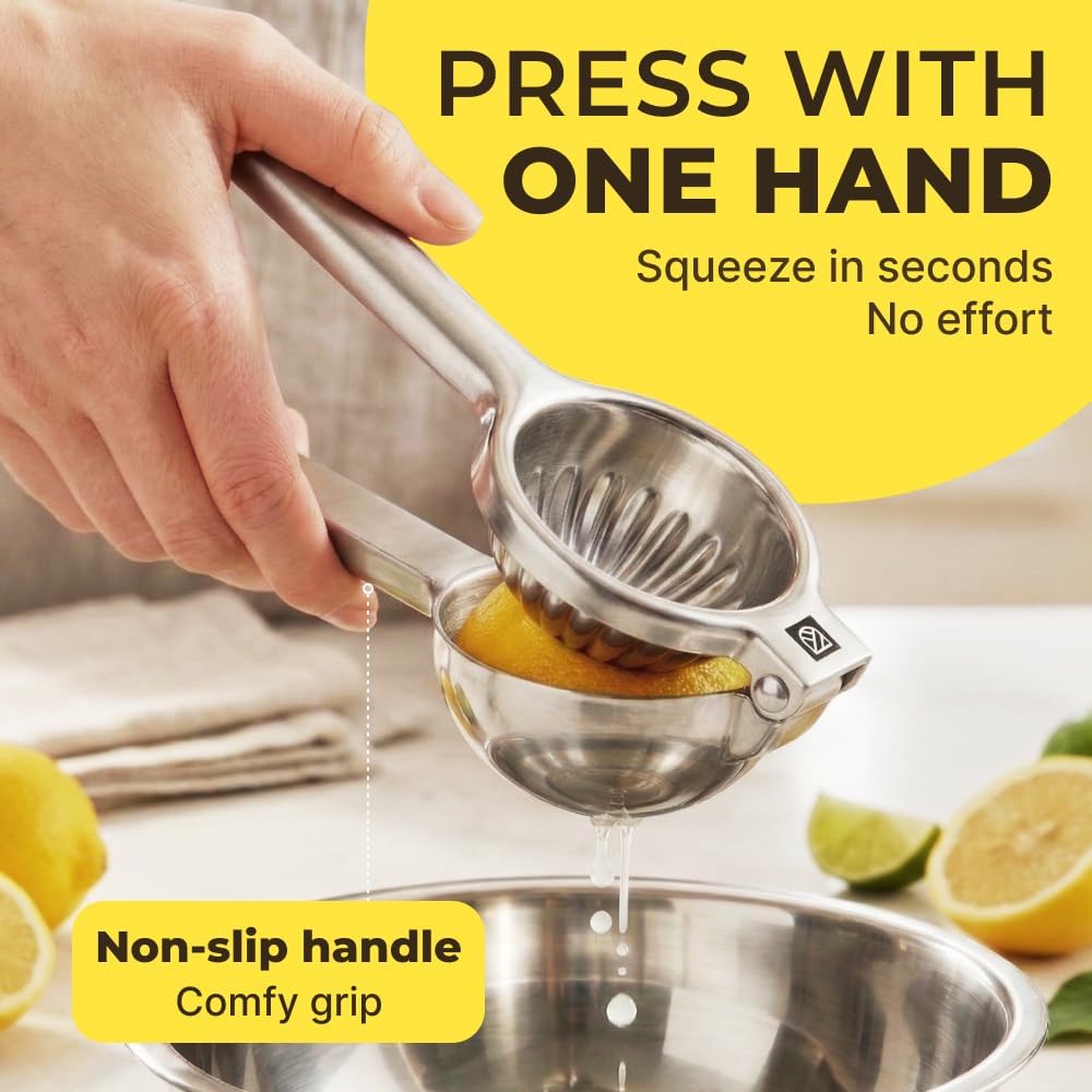 Large Lemon Squeezer Stainless Steel Press - Non-Slip Grip, Heavy Duty, Manual Design - Effortless Pro-Grade Lemon, Lime, Orange