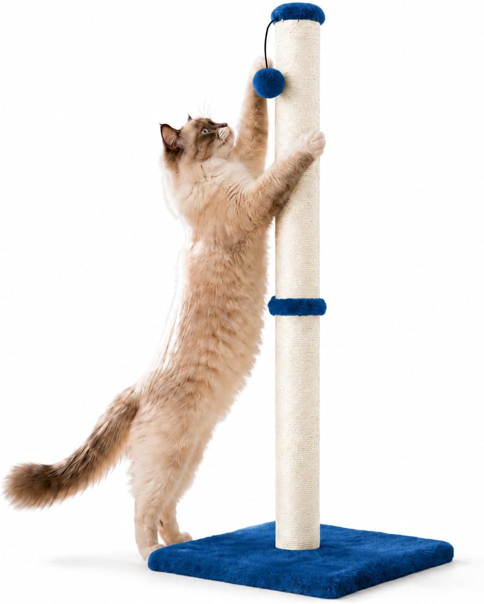 Dimaka 29" Height Tall Cat Scratching Post, Claw Scratcher with Sisal Rope and Covered with Soft Smooth Plush, Vertical Scratch [Full Strectch] for Standard Size Cats(Grey, 29 inches for All Cats)