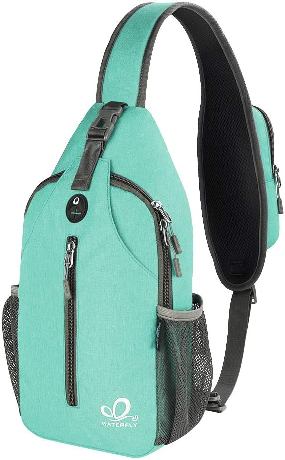 WATERFLY Crossbody Sling Backpack Sling Bag Travel Hiking Chest Bag Daypack (Black) | Small Hiking bag,Multi-compartment storage,Water-resistant,Breathable back pad,Reversible adjustable shoulder strap