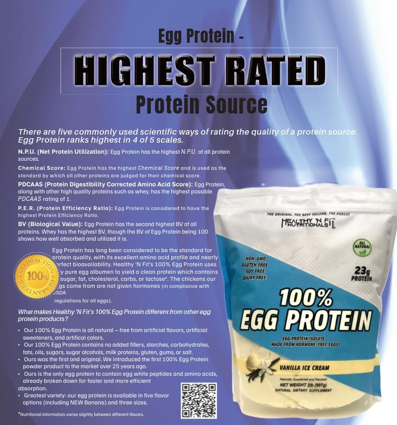 Healthy 'N Fit 100% Egg Protein- Vanilla Ice Cream (2lb): 100% Egg White Protein Plus Natural Peptides. Pure, All Naturally Sweetened Protein