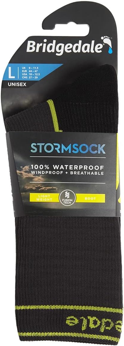 Bridgedale StormSock Lightweight Boot Waterproof Breathable Sock, Dk. Grey/Lime, M