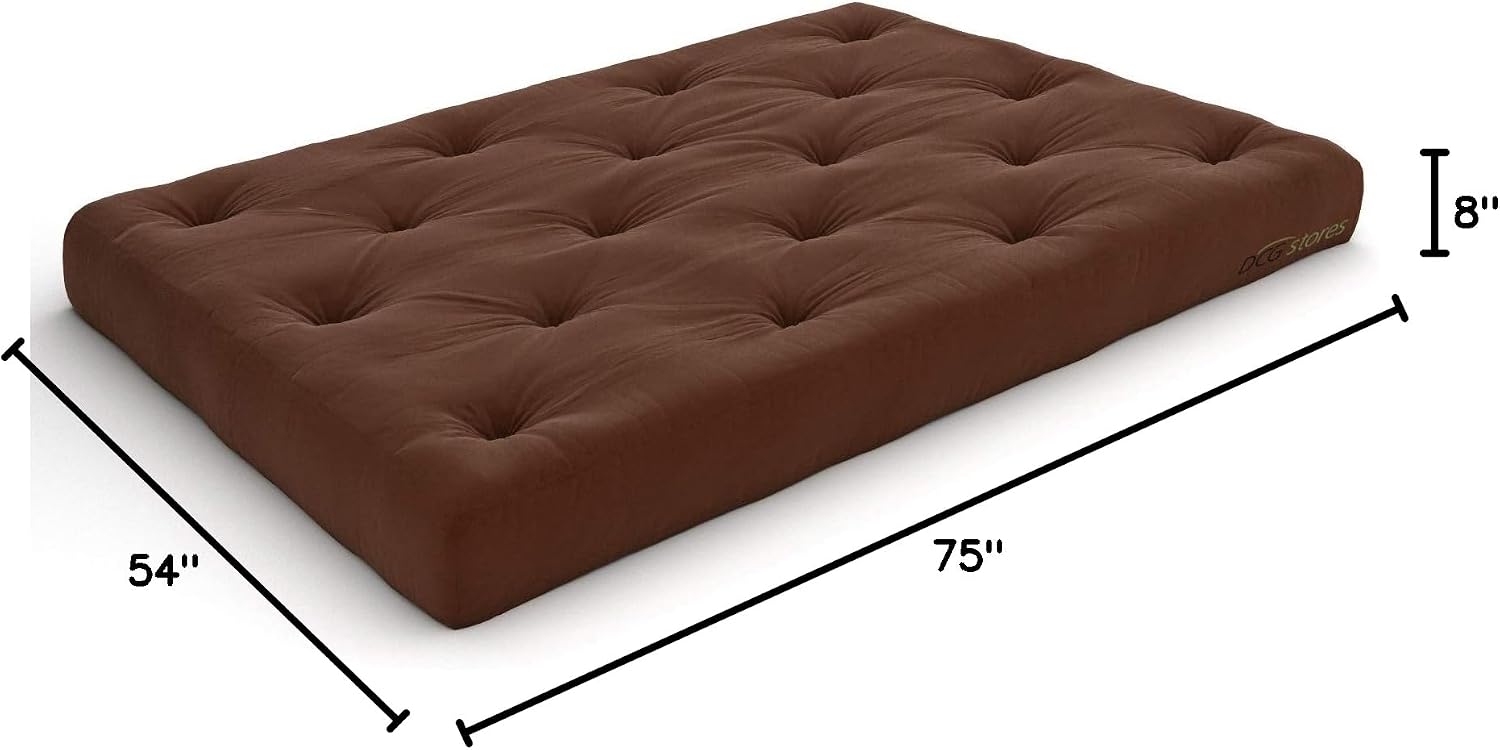 Nirvana Futons Plush, Comfortable 8-Inch Full Futon Mattress, Microfiber Fudge - Made in USA